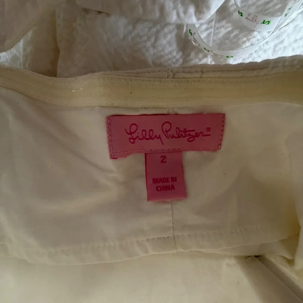 Lilly Pulitzer White Seersucker Strapless Bow Dress Womens size 2 Ruffle‎ 0182 - Picture 6 of 7
